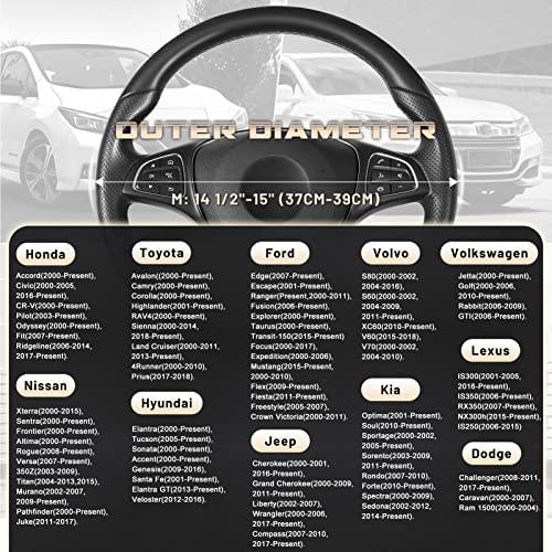 Black Microfiber Leather Auto Car Steering Wheel Cover 15 inch