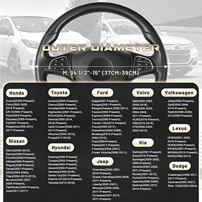 Black Microfiber Leather Auto Car Steering Wheel Cover 15 inch
