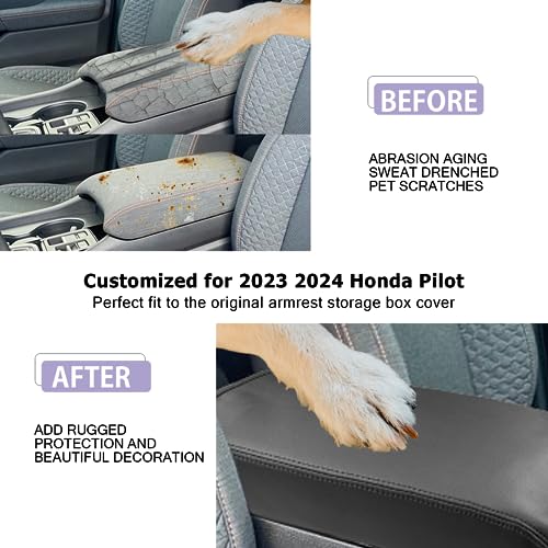 Center Console Cover Compatible with 2023 2024 2025 Honda Pilot & 2024 2025 Ridgeline & 2024 2025 2026 Honda Passport Accessories Armrest Console Cover Interior Accessories Leather