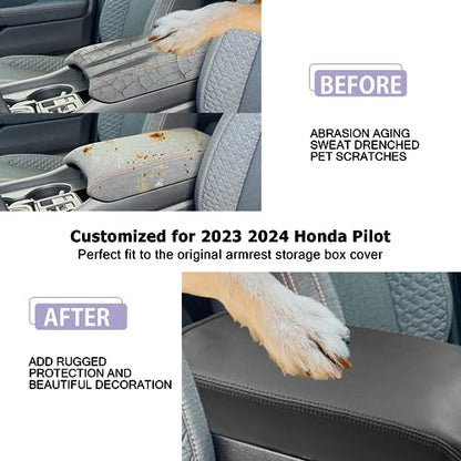 Center Console Cover Compatible with 2023 2024 2025 Honda Pilot & 2024 2025 Ridgeline & 2024 2025 2026 Honda Passport Accessories Armrest Console Cover Interior Accessories Leather