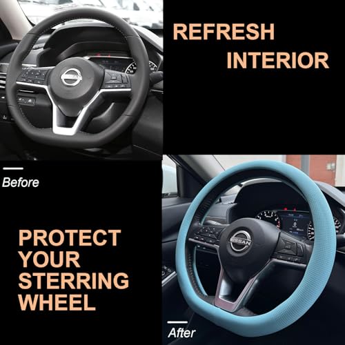 D Shaped Nappa Leather Steering Wheel Cover 14.5In