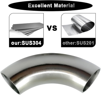 OD 1 Inch 90 Degree Stainless Steel Bend Tube 1” Exhaust Elbow Pipe for Car Modified Exhaust System 1" Piping Silver Tone，Stair Handrail (1pcs)