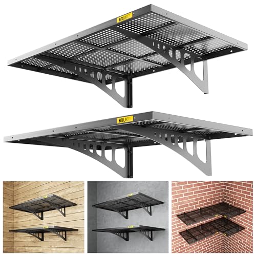 2Pack 2x3ft Adjustable Metal Garage Wall Shelving Heavy Duty Garage Storage Shelf Wall Mounted Black (2 Count)