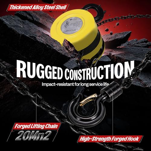 Hand Chain Hoist 1 Ton 2200 Lbs Capacity 10 Feet with 2 Hooks