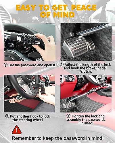 Steering Wheel Lock Anti Theft Device Retractable Brake Pedal Lock Keyless Password 5 Coded Combination Anti Theft Car Security Device Heavy Duty Universal Fit for Vehicle Car Truck Van SUV