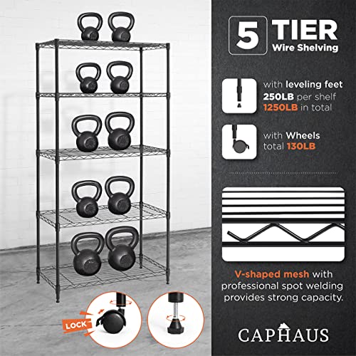 3/4/5-Tier Adjustable Height Wire Shelving Unit, Wire Rack Shelving, Metal Steel Storage Shelves, Garage Shelving Storage Organizer, Utility Storage Shelf, 5-Tier With Wheels, Black (5 Count)