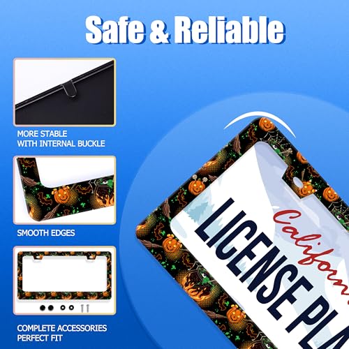 Pumpkin Bats License Plate Frame Stainless Steel Accessory 12.3x6.3 Inch