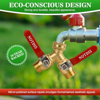 Hose Splitter 2 Way Heavy Duty Brass Garden Hose Splitter with 304 Stainless Steel Long Handle Outdoor Full Flow Hose Splitter Connector