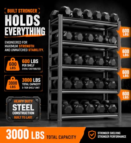 Garage Shelving 5 Tier Heavy Duty Metal Storage Shelves Adjustable Rack