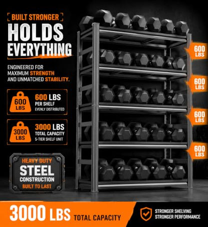 Garage Shelving 5 Tier Heavy Duty Metal Storage Shelves Adjustable Rack