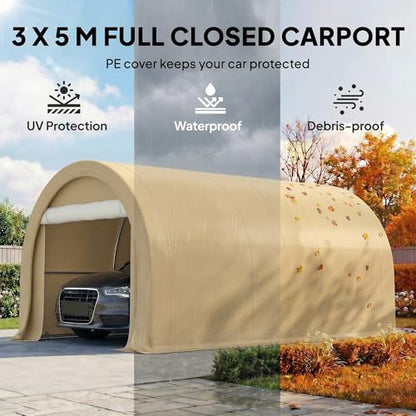 10' x 16' Carport Heavy Duty Portable Garage Storage Tent Beige