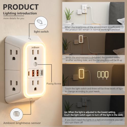 Wall Outlet Extender with Night Light