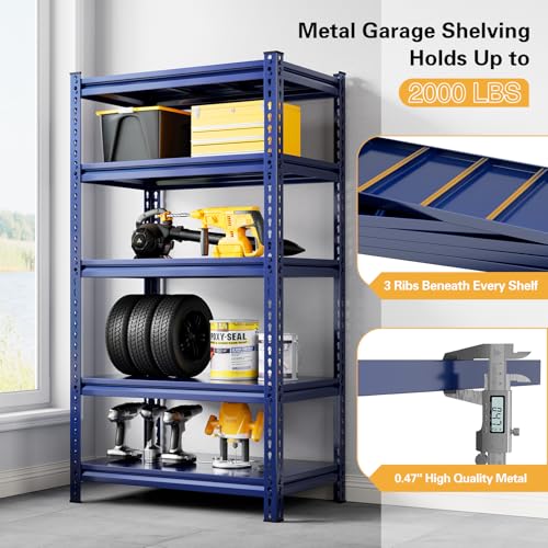 Garage Shelving 2000 LBS Storage Shelves Heavy Duty Metal Shelving Unit Shelf for Pantry Closet