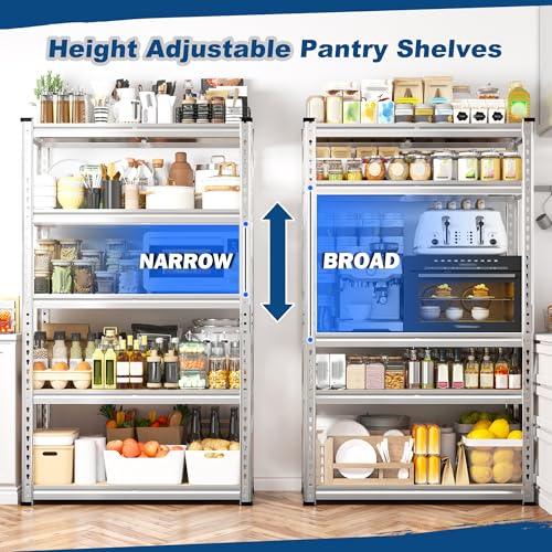 Storage Shelves 2020LBS Garage Shelving Heavy Duty Metal Shelving Adjustable 5 Tier Pantry Shelves for Garage Closet Kitchen Basement 28" W x 12" D x 59.8" H (3 Count)