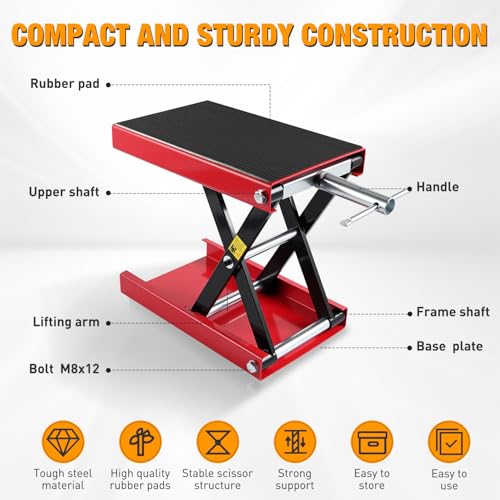 Motorcycle Lift Jack 1100 LBS Scissor Jack Stand Lift from 3.4" to 14.2" with Wide Deck Crank Handle Steel Scissor Hoist Garage Repair Lifter Table Jacks for Motorcycles ATV Dirt Bike