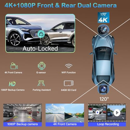Wireless Carplay Screen for Car 10.26" 4K 360 Rotation Dash Cam Carplay&Android Auto Car Stereo 1080p Backup Camera GPS Navigation