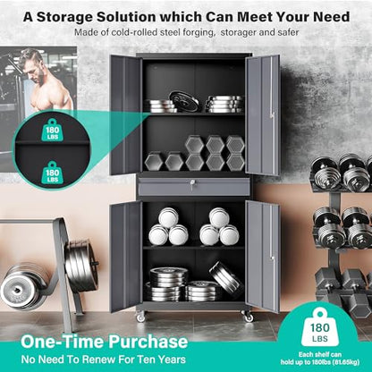 Metal Garage Storage Cabinet with Wheels and Drawer