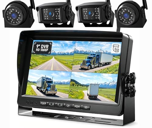 4 Wireless Backup Camera System HD 1080P 9" DVR Quad Split Monitor