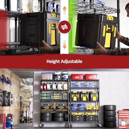 5 Tier Adjustable Heavy Duty Steel Wire Shelving Unit with Wheels (5 Count)