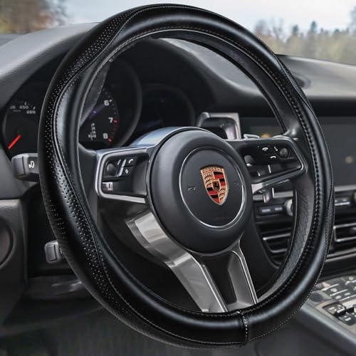 Top Grade Black Genuine Leather Steering Wheel Cover Men Women