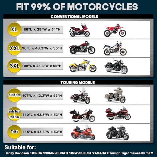 Motorcycle Cover with Side Box Heavy Duty 600D Waterproof for Touring Models Harley Davidson Road King