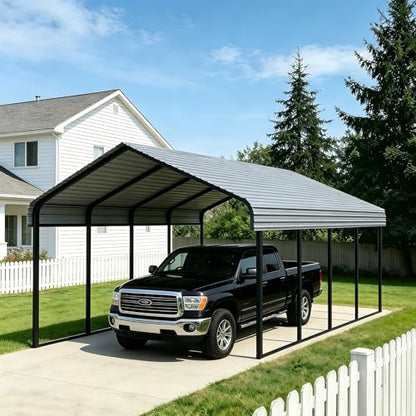 10x20 ft Heavy Duty Metal Carport with Vertical Roof Design