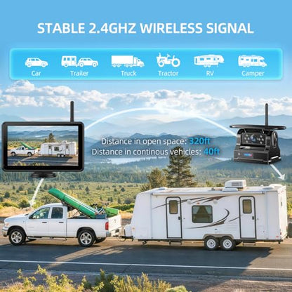 7 Inch Dual Solar Wireless Backup Camera Magnetic with HD1080P DVR Touchscreen