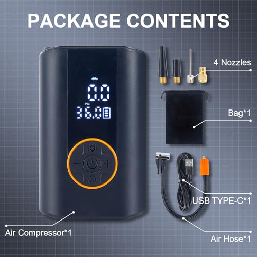 Tire Inflator Portable Air Compressor Cordless Rechargeable Mini Air Pump