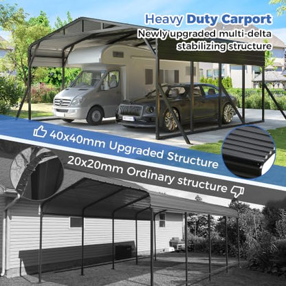 20X20 FT Heavy Duty Metal Carport Canopy with Triangle Frame Base