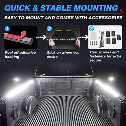 2Pcs 60 Inch White LED Cargo Truck Bed Light Strip Lamp Waterproof Lighting Kit with On