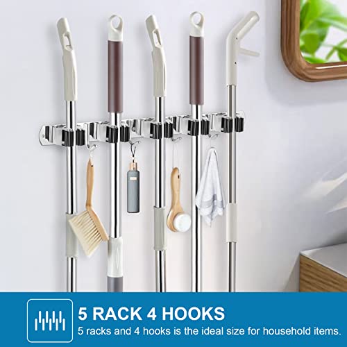 2 Pack Broom Holder Wall Mount Stainless Steel Mop Organizer (2 Count)
