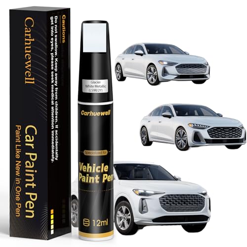 LS9R/2Y) Glacier White Metallic Touch Up Paint Compatible with Audi, Exact Match Car Paint Pen Automotive Scratch Repair Remover Kit Quick & Easy Solution for Vehicle Chips and Nicks