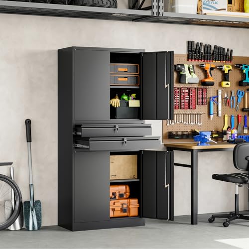 Metal Garage Storage Cabinet with Locking Doors and Adjustable Shelves