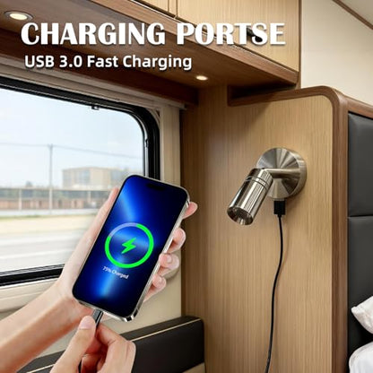 12V Interior LED RV Reading Lamp with 5V USB Port