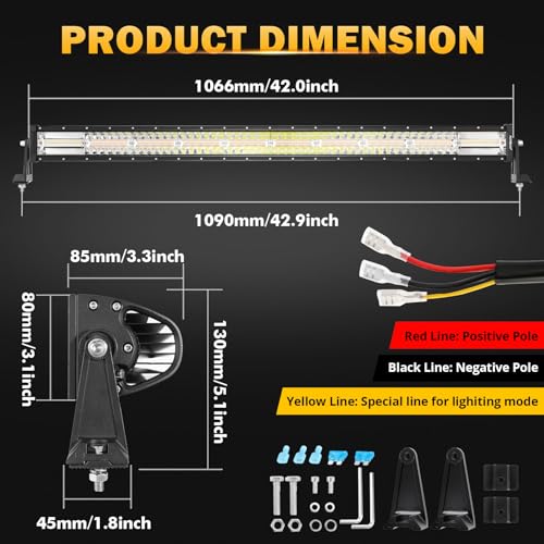 42" LED Light Bar 6 Modes Amber White 240W Straight Off Road Lights