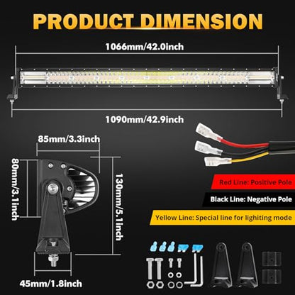 42" LED Light Bar 6 Modes Amber White 240W Straight Off Road Lights