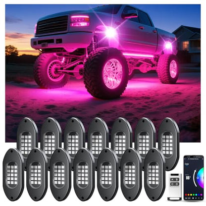 LED RGB Rock Lights for Trucks 14 Pods with APP and Remote Control (14 Count)