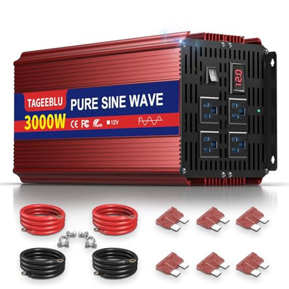3000W Pure Sine Wave Power Inverter 12V DC to 110V 120V AC for Vehicles