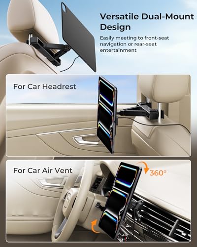 Magnetic Wireless Charging Car Headrest Tablet Holder for iPad Pro 13'' M4