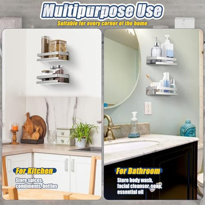 2 Pieces Stainless Steel Shelf Bathroom Shower Floating Shelves Wall Mounted Shower Caddy Basket Shelf Storage Organizer Shelves for Bathroom (2 Count)