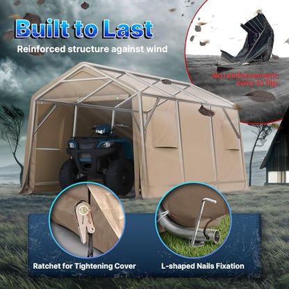 10X15 ft Garage Shelter Steel Metal Peak Roof Portable Storage Shed Carports for Motorcycle Boat