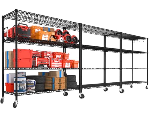 55.5" Wx24 x80 Heavy Duty Metal Wire Storage Shelving with Wheels (3 Count)