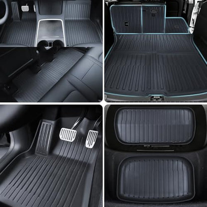 TPE Floor Mats fit for Tesla Model Y Juniper 2025 2026 All Weather Cargo Liner Cargo Trunk and Front Rear Cargo Mat Full Set