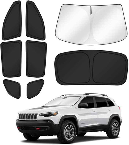 Sunshades for Jeep Cherokee 2014-2023 (Not for Jeep Grand Cherokee) Windshield Sun Shade Side Rear Window Shade Cover Sun Visor Shield Privacy Protection Keep Vehicle Cool Black 8PCS
