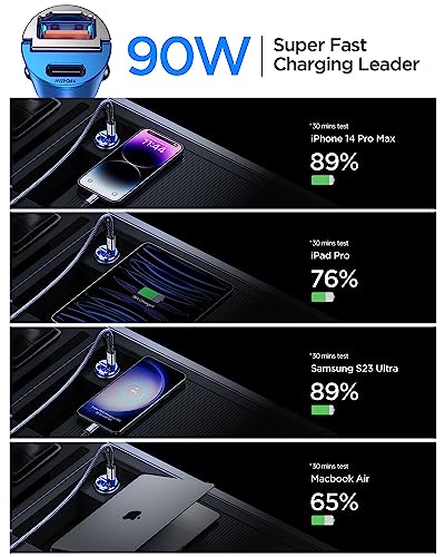 90W USB C Car Charger Fast Charging [Invisible & All Metal Design]