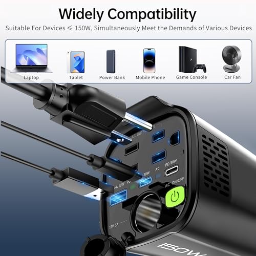 150W Power Inverter DC 12V to 110V AC Inverter for Car Cup Holder