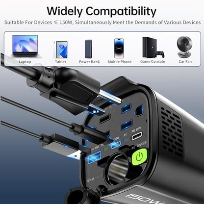150W Power Inverter DC 12V to 110V AC Inverter for Car Cup Holder