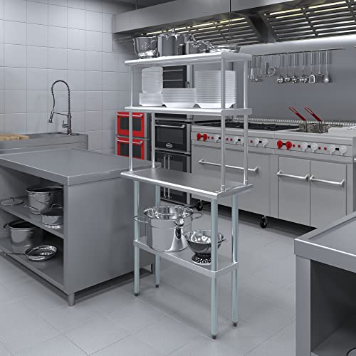 Stainless Steel Work Table Double Tier Overshelf