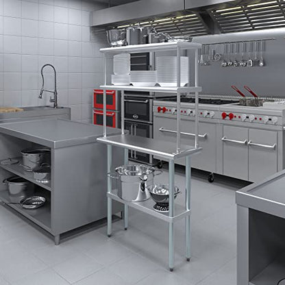 Stainless Steel Work Table Double Tier Overshelf