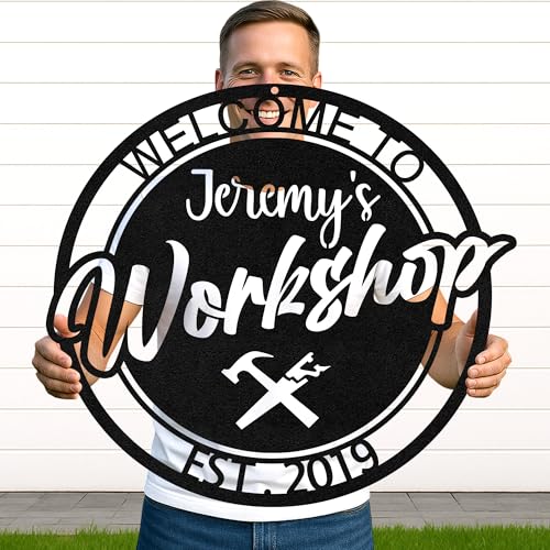 Custom Garage Workshop Metal Sign Personalized Tool Name Wall Art for Car Truck Mechanic Shop Decor Durable Steel Sign for Dad Husband Men’s Auto Workspace or Fence